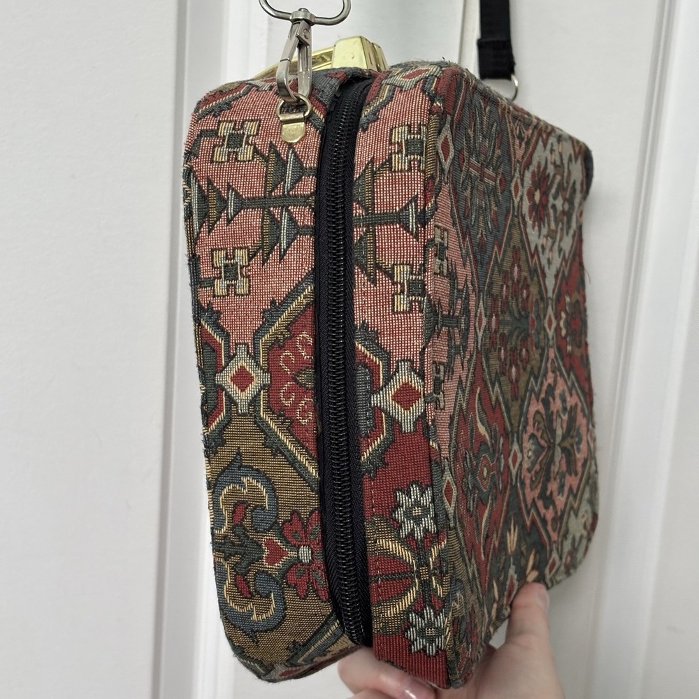 Vintage 80s 90s Y2K Needlepoint Tapestry Purse Handbag Structured Travel Case - Picture 6 of 15